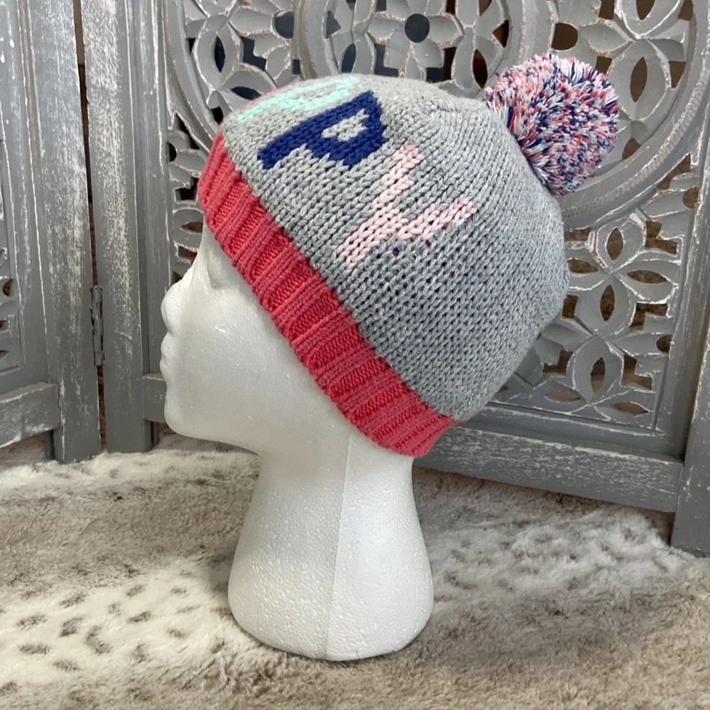Gymboree gray knit beanie HAPPY girls small rainbow pastel Softgirl girlhoodcore